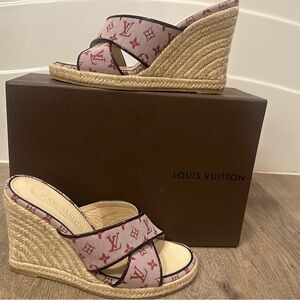 Louis Vuitton Red and Cream Espadrille Sandals